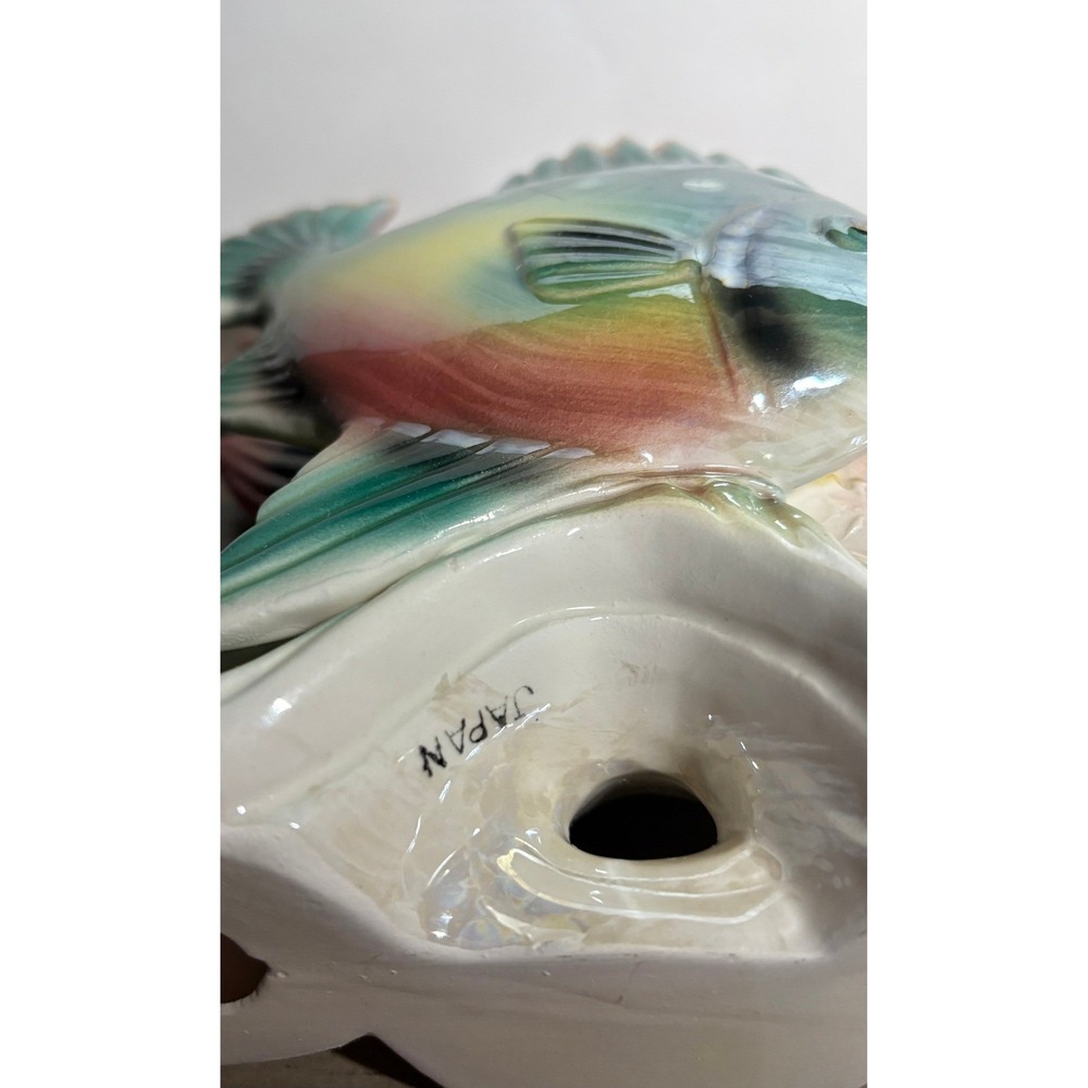 Vintage Ceramic Double Fish Figurine Japan Hand Painted Tropical MCM - Picture 5 of 6
